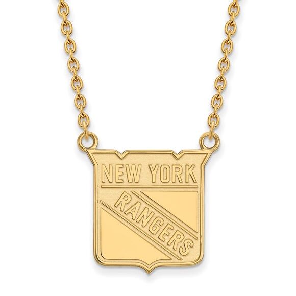 14k Yellow Gold NHL New York Rangers Large Necklace 18 Inch